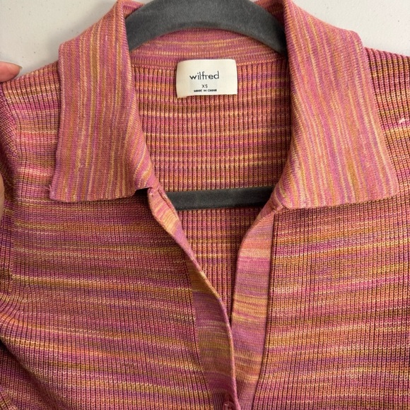 Aritzia Wilfred XS Stripe Ribbed Stretchy Knit Button Down 90s Midi Dress - Picture 9 of 14